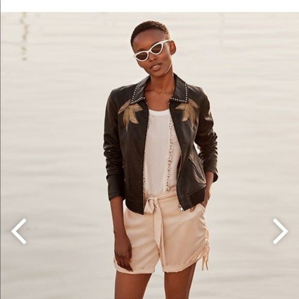 Justfab‎ embroidered faux leather jacket size Medium
